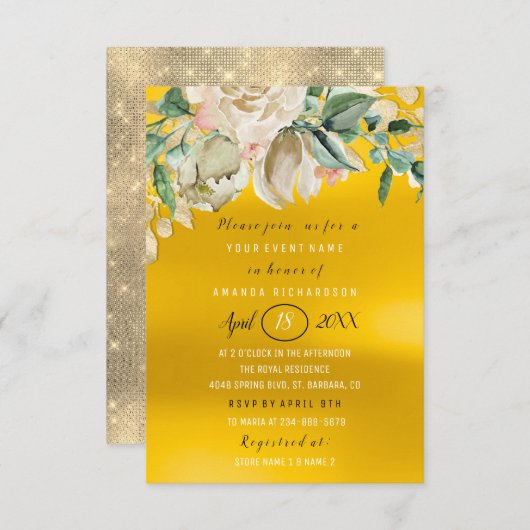 Vrijgezellenfeest Flower Brunch Spark Gold Lemon Kaart (Voorkant / Achterkant)