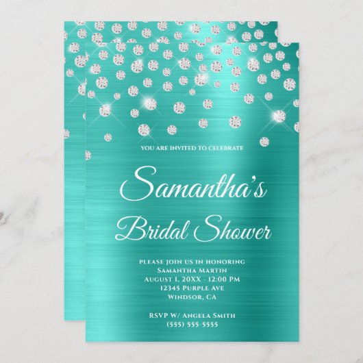 Vrijgezellenfeest Folie Sparkly Diamond Turquoise  Kaart (Voorkant / Achterkant)