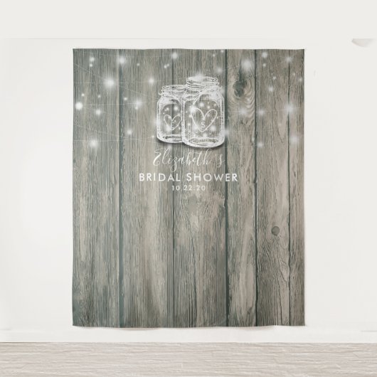 Vrijgezellenfeest Foto achtergrond hout Mason Jar  Wandkleed (Voorkant)