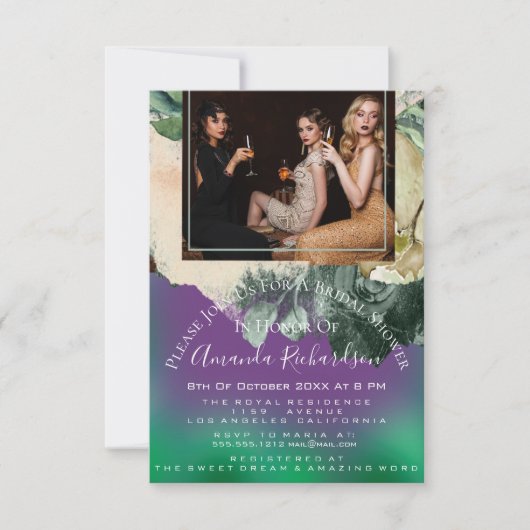 Vrijgezellenfeest Foto Paars Floral Birthday Green Kaart (Voorkant)