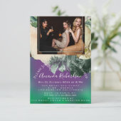 Vrijgezellenfeest Foto Paars Floral Birthday Green Kaart (Staand voorkant)