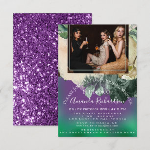 Vrijgezellenfeest Foto Paars Floral Birthday Green Kaart