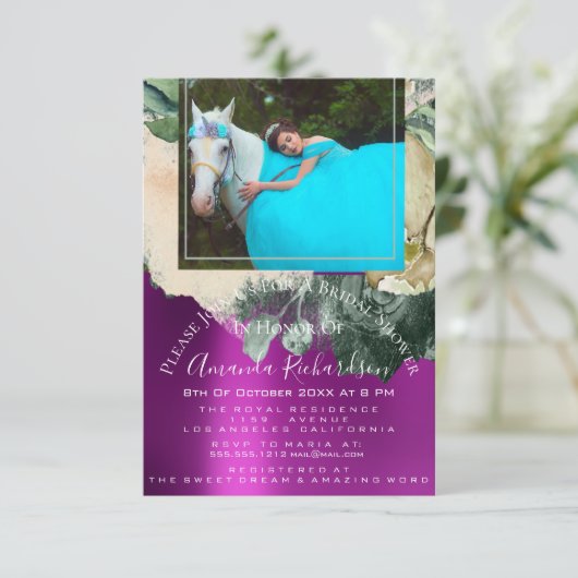 Vrijgezellenfeest Foto Roze Floral Birthday Unicor Kaart (Staand voorkant)