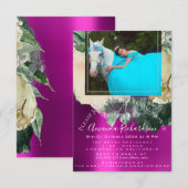 Vrijgezellenfeest Foto Roze Floral Birthday Unicor Kaart (Voorkant / Achterkant)