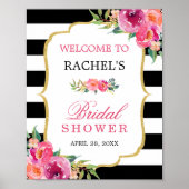 Vrijgezellenfeest Fuchsia Floral Black Stripes Poster (Voorkant)
