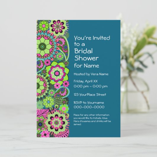 Vrijgezellenfeest: Fun Floral Pattern roze groen b Kaart (Staand voorkant)