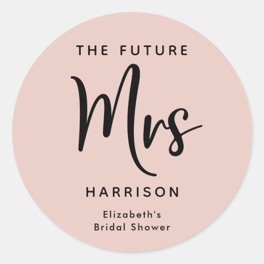 Vrijgezellenfeest Future Mrs Blush Pink Ronde Sticker (Voorkant)