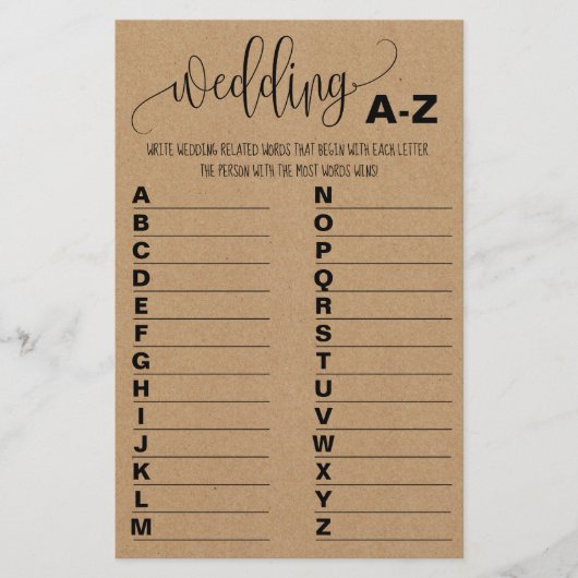 Vrijgezellenfeest game A to Z Kaart (Voorkant)