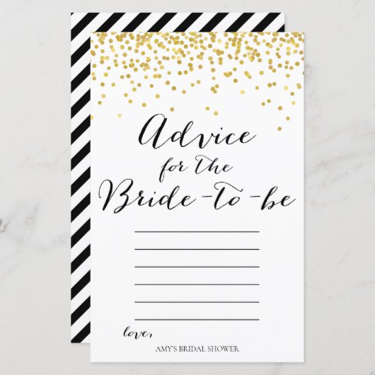 Vrijgezellenfeest game - Advies voor bride (Voorkant / Achterkant)