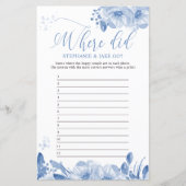 Vrijgezellenfeest Game Blue Floral Waar gingen ze  (Voorkant)