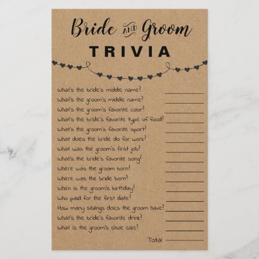 Vrijgezellenfeest game Bride & Groom Trivia Kaart (Voorkant)