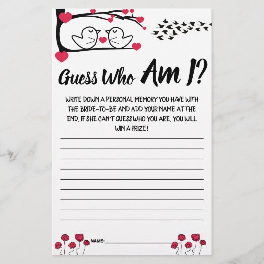 Vrijgezellenfeest game card Raad eens wie ik ben? Flyer (Voorkant)