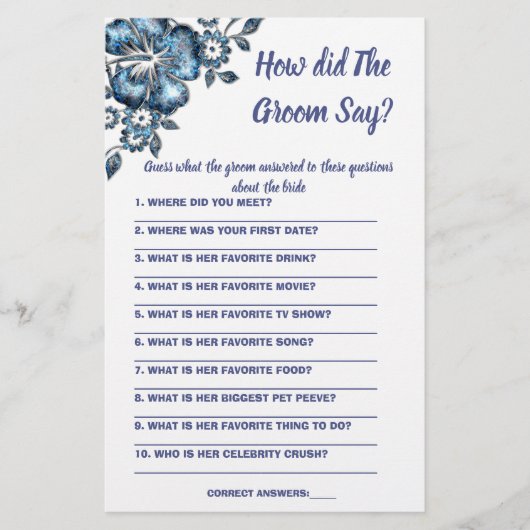 Vrijgezellenfeest game Card Wat heeft Groom gezegd Flyer (Voorkant)