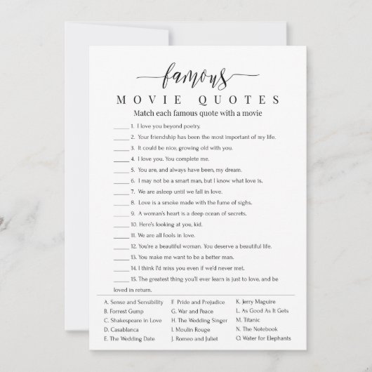 Vrijgezellenfeest Game Famous Movie Quottes Kaart (Voorkant)