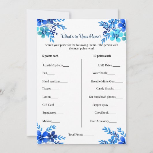 Vrijgezellenfeest Game Het Wat is in je Purse Game Kaart (Voorkant)