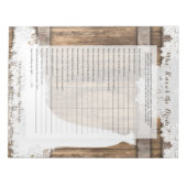 Vrijgezellenfeest game in Rustic Wood en Lace Desi Notitieblok (Voorkant)