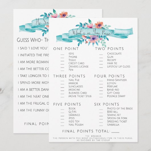 Vrijgezellenfeest game kaart (Voorkant / Achterkant)