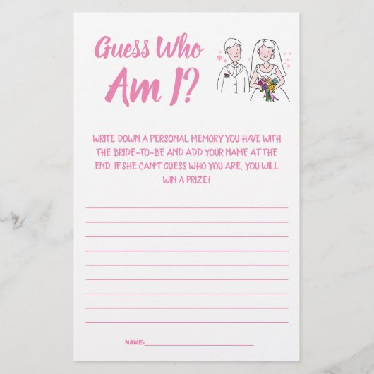 Vrijgezellenfeest Game Kaart Raad eens wie ik ben? (Voorkant)
