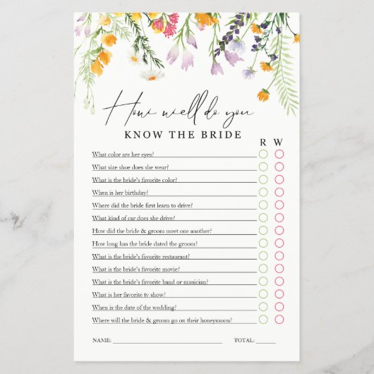 Vrijgezellenfeest Game kent de bride Wildbloemen f Flyer (Voorkant)