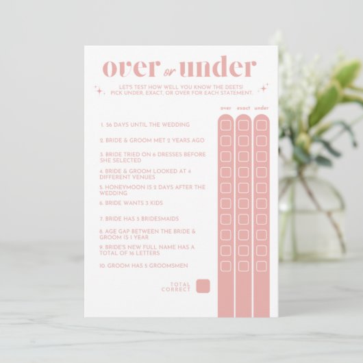 Vrijgezellenfeest game - over of onder programmakaart (Staand voorkant)