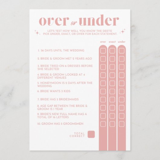 Vrijgezellenfeest game - over of onder programmakaart (Voorkant)