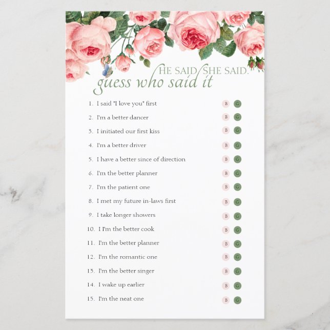 Vrijgezellenfeest Game Raad wie Roos heeft verwete (Voorkant)