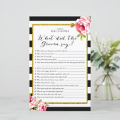 Vrijgezellenfeest Game - Wat heeft de Groom gezegd (Staand voorkant)