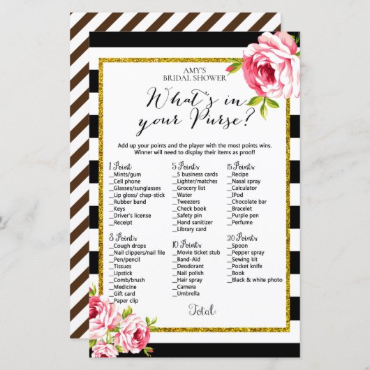 Vrijgezellenfeest game - Wat zit er in je tas? (Voorkant / Achterkant)