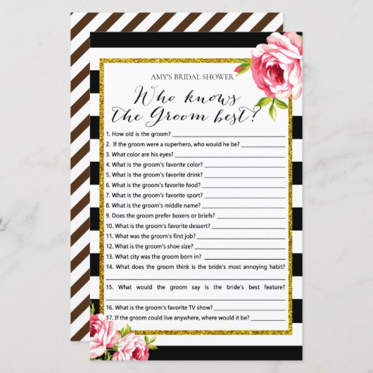 Vrijgezellenfeest Game - Wie kent Groom Best (Voorkant / Achterkant)