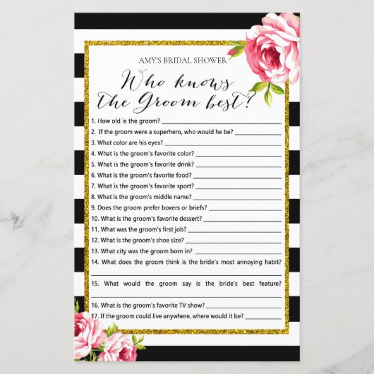 Vrijgezellenfeest Game - Wie kent Groom Best (Voorkant)