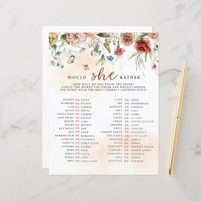 Vrijgezellenfeest Game, wil ze liever (Voorkant / Achterkant in situ)