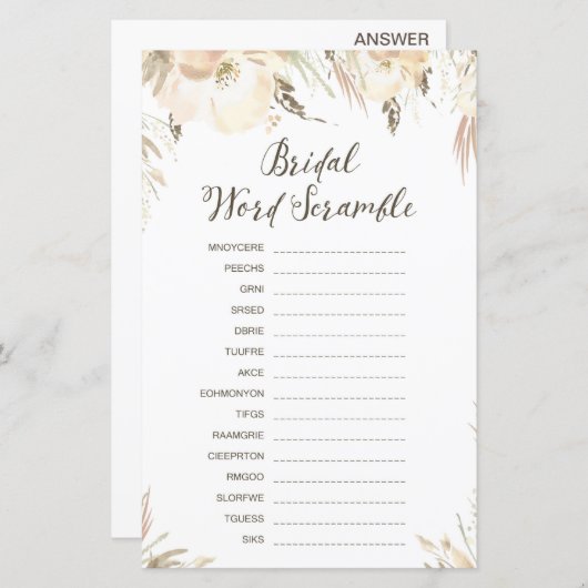 Vrijgezellenfeest game - Word Scramble (Voorkant / Achterkant)