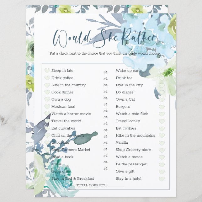 Vrijgezellenfeest Game zou ze eerder licht blauw z (Voorkant / Achterkant)