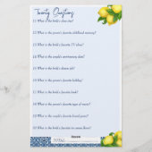 Vrijgezellenfeest games 20 vragen spel briefpapier (Achterkant)