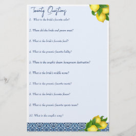 Vrijgezellenfeest games 20 vragen spel briefpapier