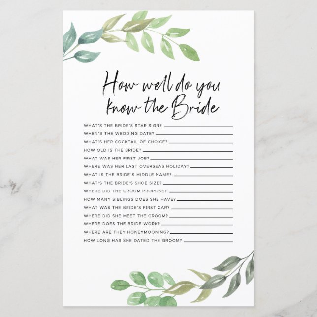 Vrijgezellenfeest games hoe goed je de bride kent (Voorkant)