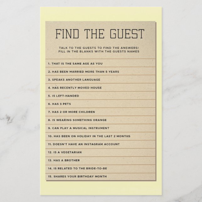 Vrijgezellenfeest games vind de Kaart van de gastb (Voorkant)