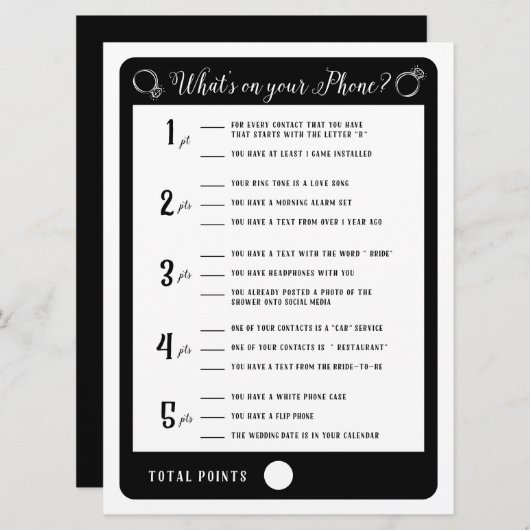 Vrijgezellenfeest games Wat is er op je telefoonsp Kaart (Voorkant / Achterkant)
