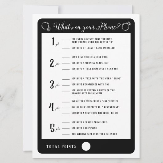 Vrijgezellenfeest games Wat is er op je telefoonsp Kaart (Voorkant)