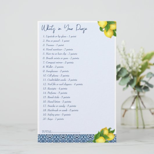 Vrijgezellenfeest games Wat zit er in je tas Briefpapier (Staand voorkant)