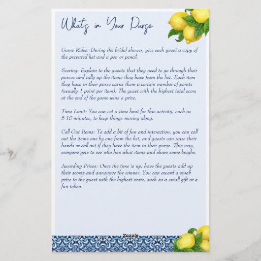 Vrijgezellenfeest games Wat zit er in je tas Briefpapier (Achterkant)