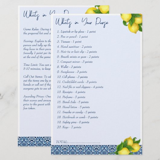 Vrijgezellenfeest games Wat zit er in je tas Briefpapier (Voorkant / Achterkant)