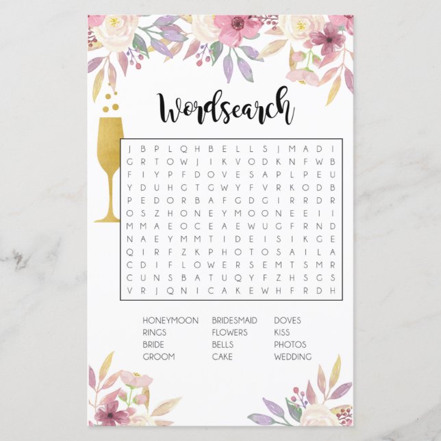 Vrijgezellenfeest Games Word Search Game Champagne (Voorkant)