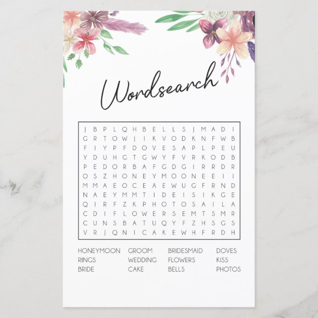 Vrijgezellenfeest games Word Search Game Pink Flor (Voorkant)