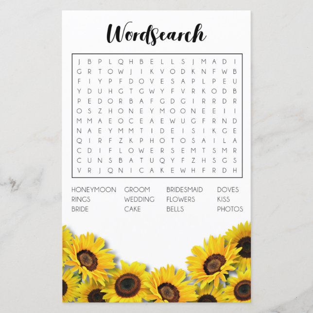 Vrijgezellenfeest Games Word Search Game Sunflower (Voorkant)