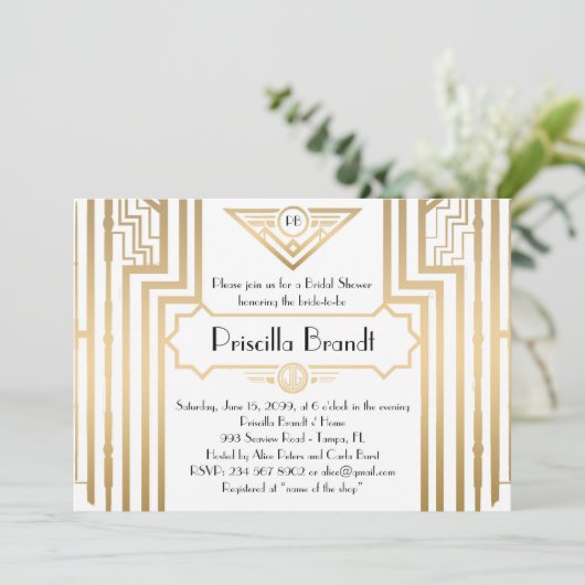 vrijgezellenfeest, Gatsby-stijl, wit & goud, art-d Kaart (Staand voorkant)