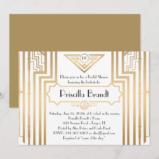 vrijgezellenfeest, Gatsby-stijl, wit & goud, art-d Kaart (Voorkant / Achterkant)