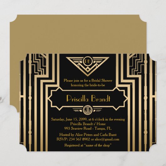 Vrijgezellenfeest, Gatsby stijl, zwart & goud Kaart (Voorkant / Achterkant)