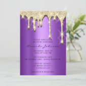 Vrijgezellenfeest Geb. 16e gouden 3D Paars Kaart (Staand voorkant)