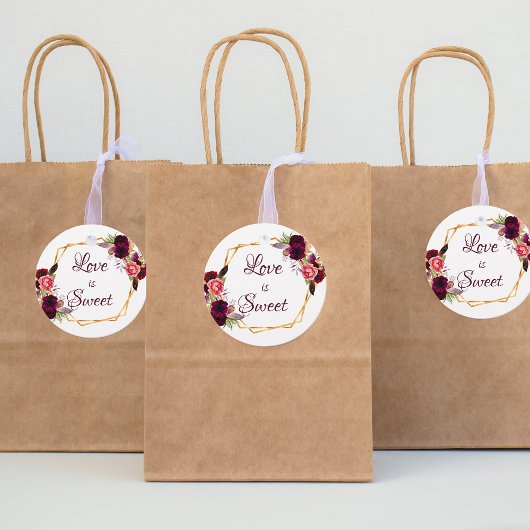 Vrijgezellenfeest geometrische bordeauxrode liefde bedankjes labels